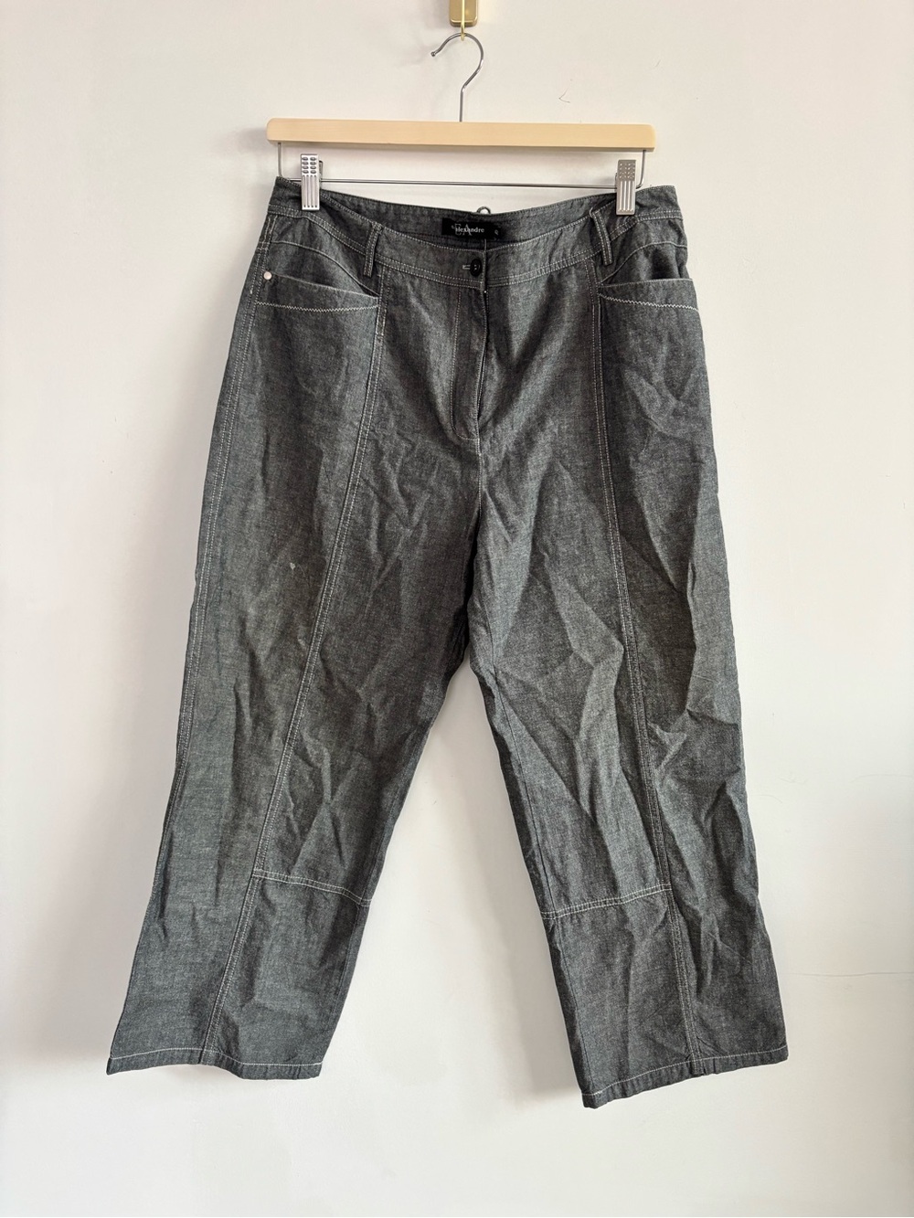 Y2K 100% Cotton Women’s Casual Washed Gray Straight-Leg Pants- Size 42